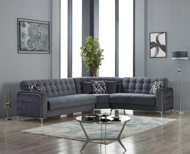 Canapé d'angle 6 places HAVANA convertible #couleur_gris