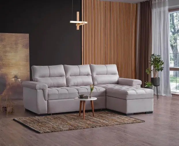 Canapé d'angle 3 places KANSAS convertible avec coffre de rangement #couleur_beige