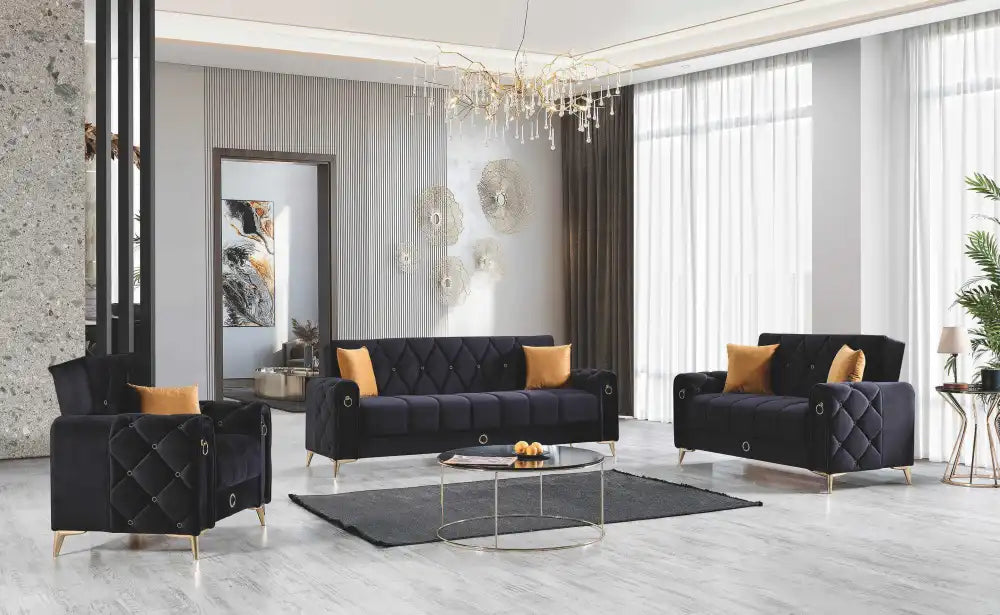 Ensemble de canapés MARRAKECH 3+2+1 convertibles #couleur_noir