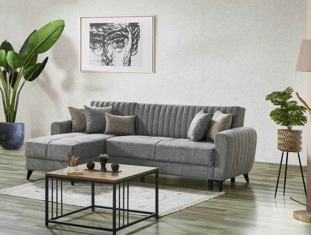 Canapé d'angle LENA convertible et réversible avec coffre de rangement #couleur_gris
