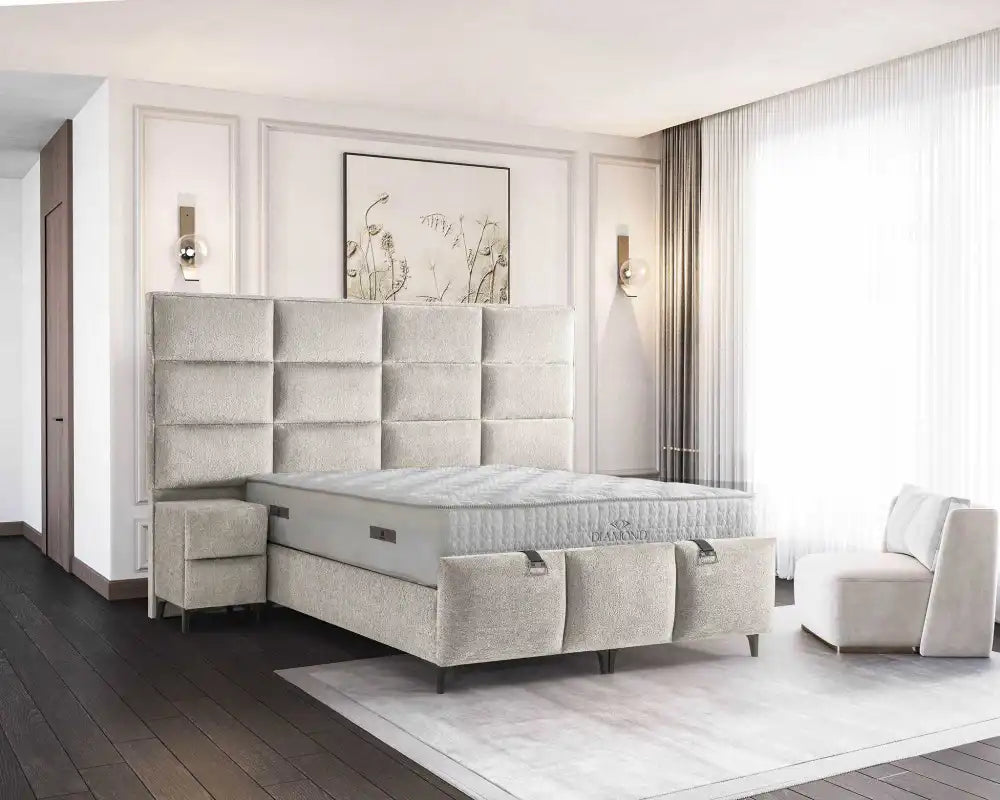 Lit coffre DIAMOND en velours #couleur_beige