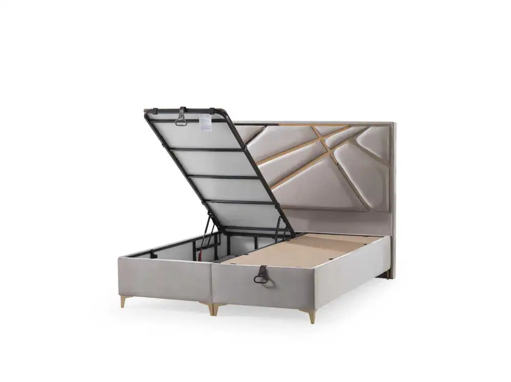 Lit coffre 160x200 RESITAL velours #couleur_beige-dore