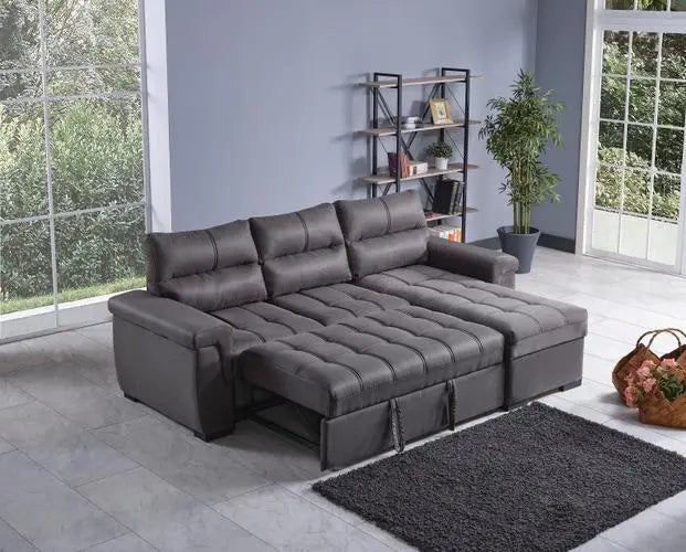 Canapé d'angle 3 places KANSAS convertible avec coffre de rangement #couleur_gris