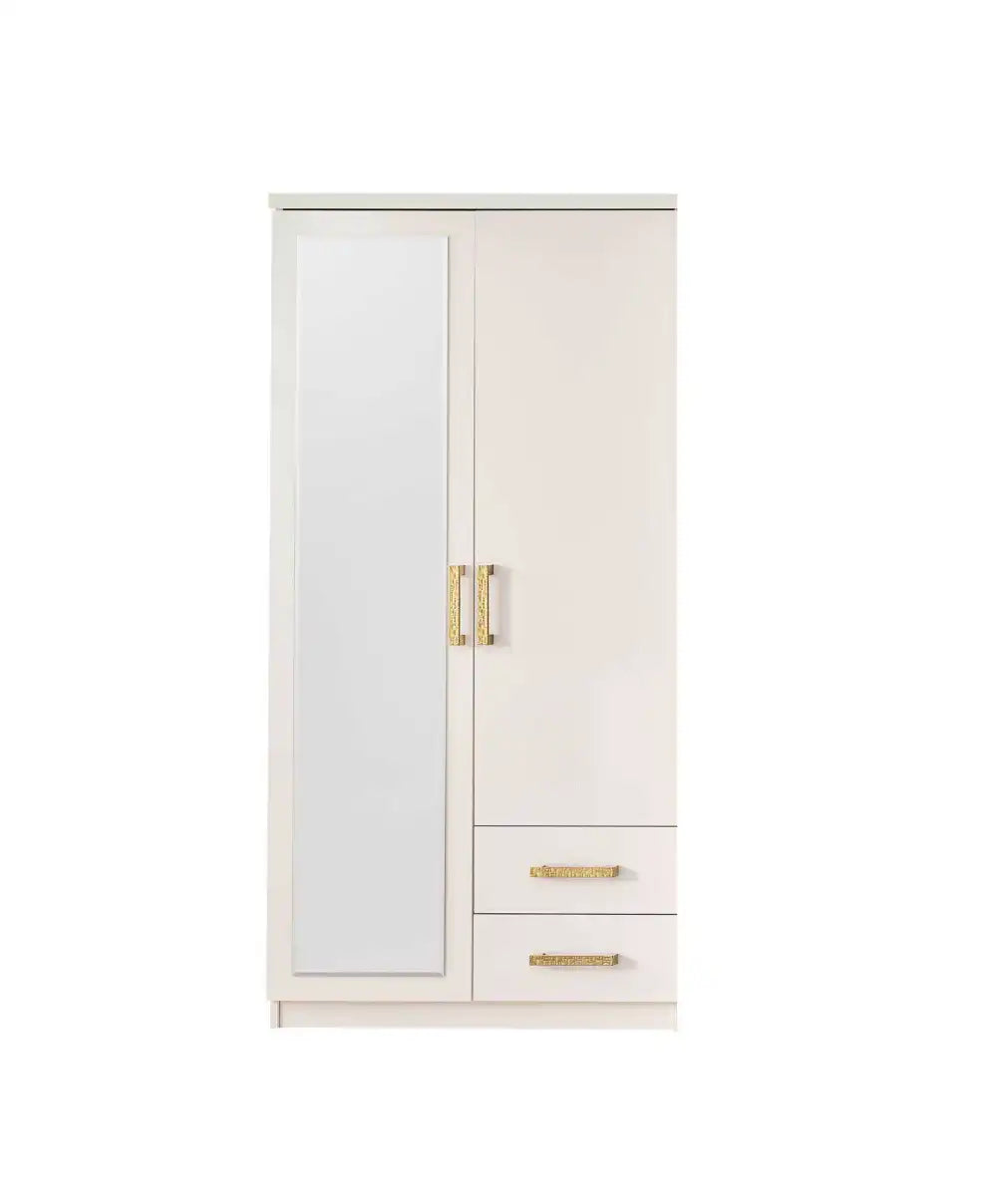 Armoire GIRONA 2 portes beige avec miroir
