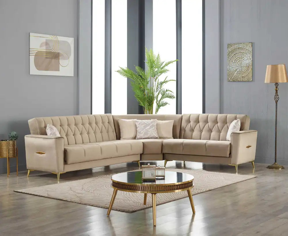 Canapé d'angle 6 places KELEBEK avec coffre de rangement #couleur_beige
