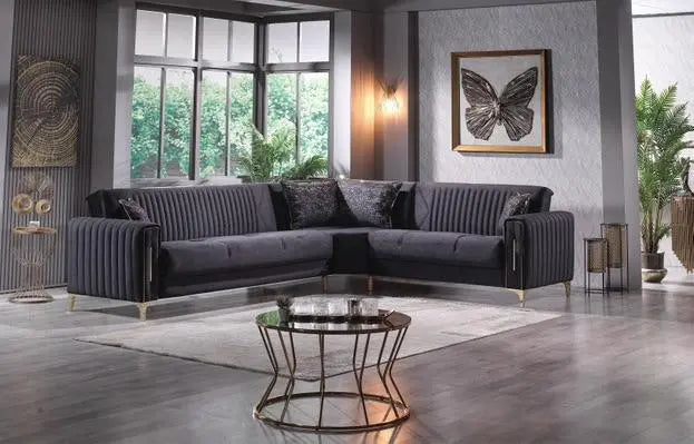 Canapé d'angle 6 places ABIDJAN convertible #couleur_noir