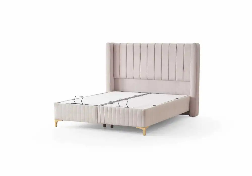 Lit coffre TOKYO en velours #couleur_beige
