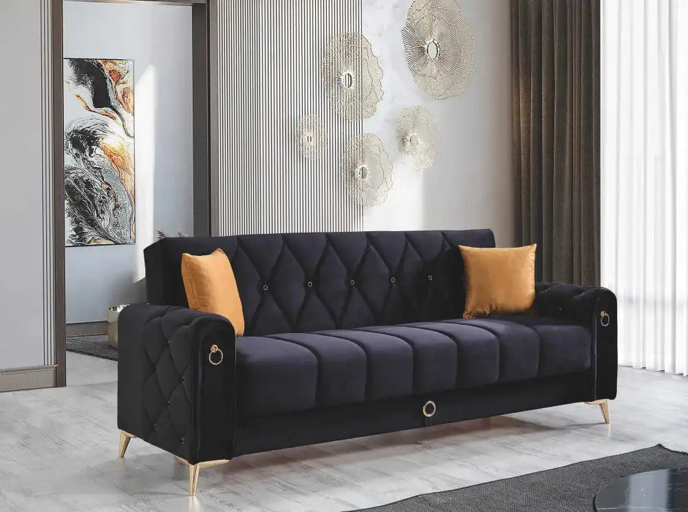 Ensemble de canapés MARRAKECH 3+2+1 convertibles #couleur_noir