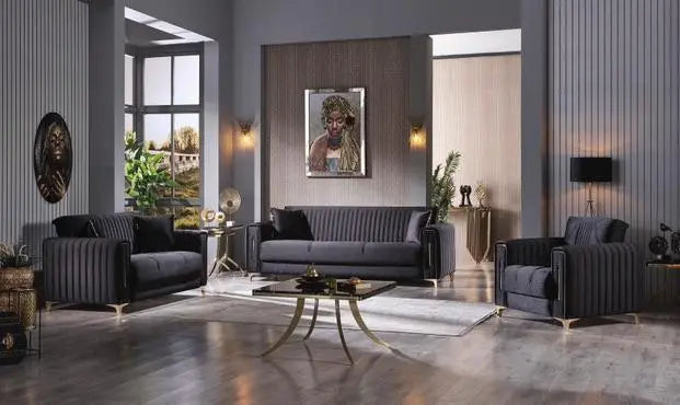 Ensemble de canapés ABIDJAN 3+2+1 convertibles #couleur_noir