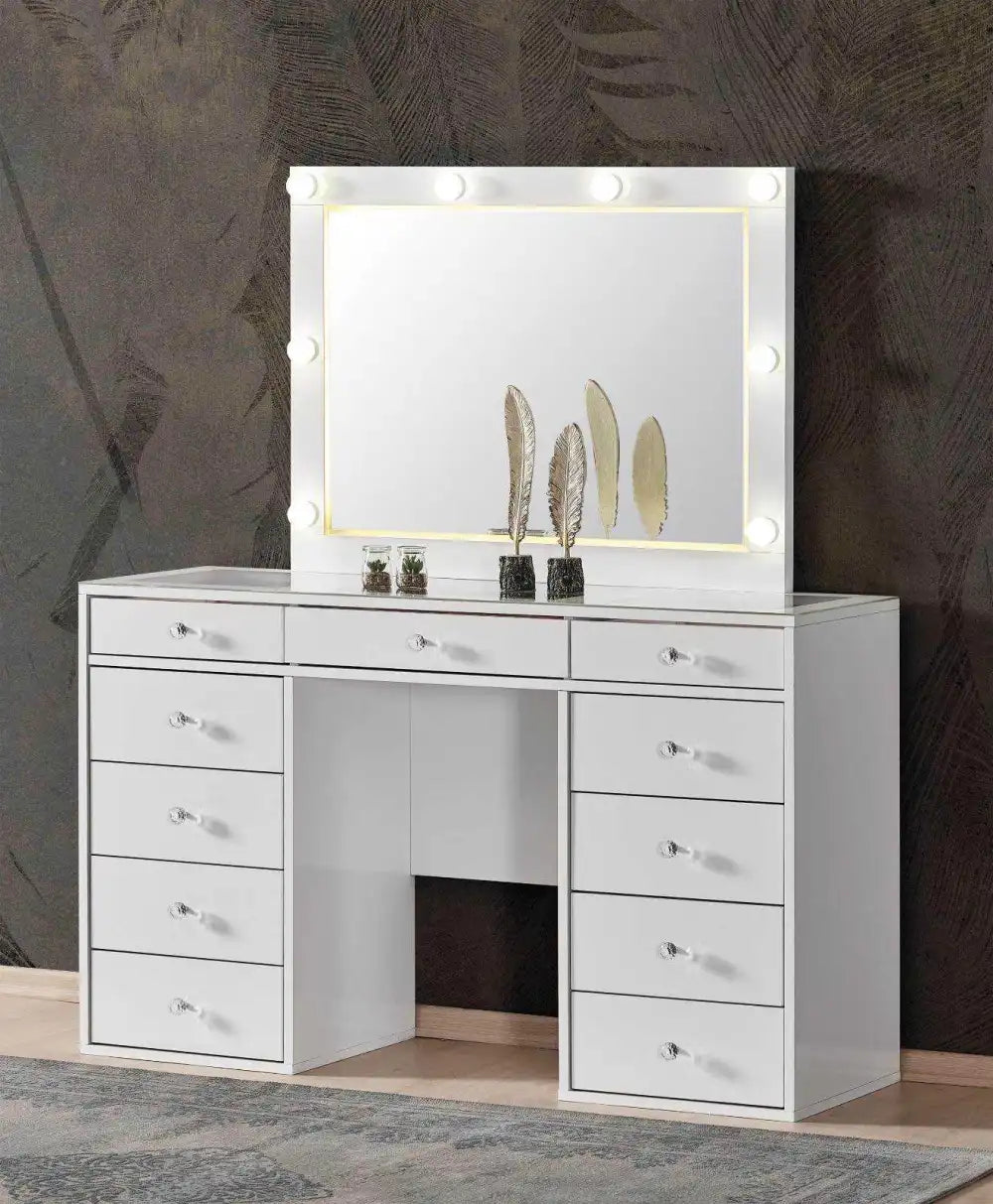 Coiffeuse 11 tiroirs LADY avec miroir #couleur_blanc