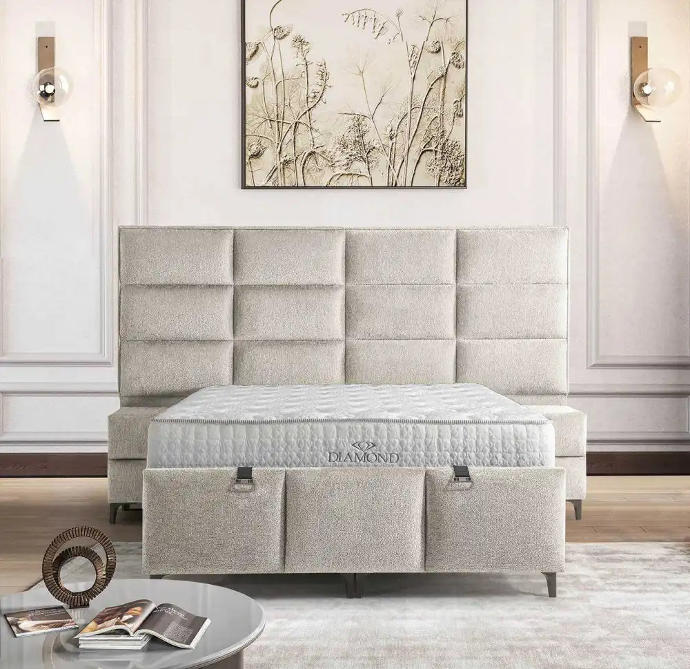 Lit coffre DIAMOND en velours #couleur_beige