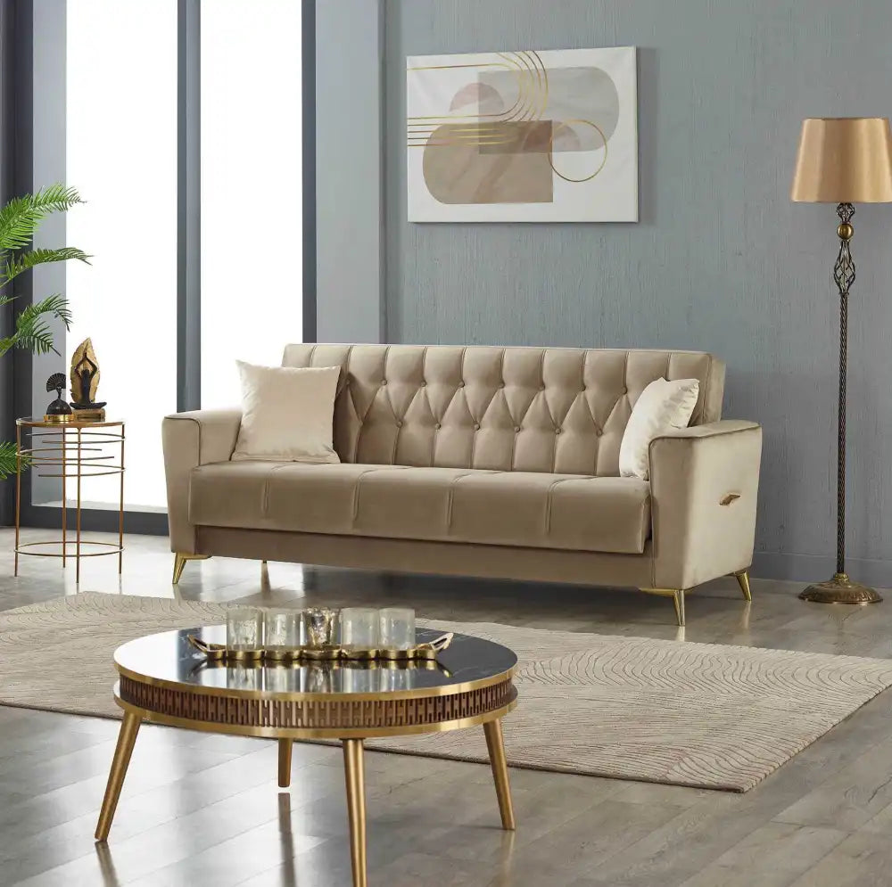 Canapé 3 places KELEBEK clic clac avec coffre de rangement #couleur_beige