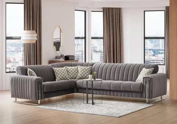 Canapé d'angle 6 places LINEA convertible #couleur_gris