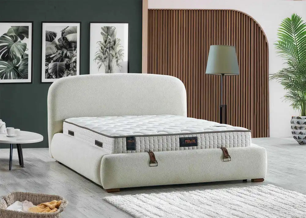 Lit coffre 160x200 FELIX en velours bouclé #couleur_beige