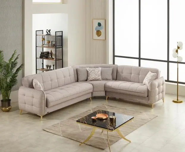 Canapé d'angle 6 places PERLA convertible #couleur_beige