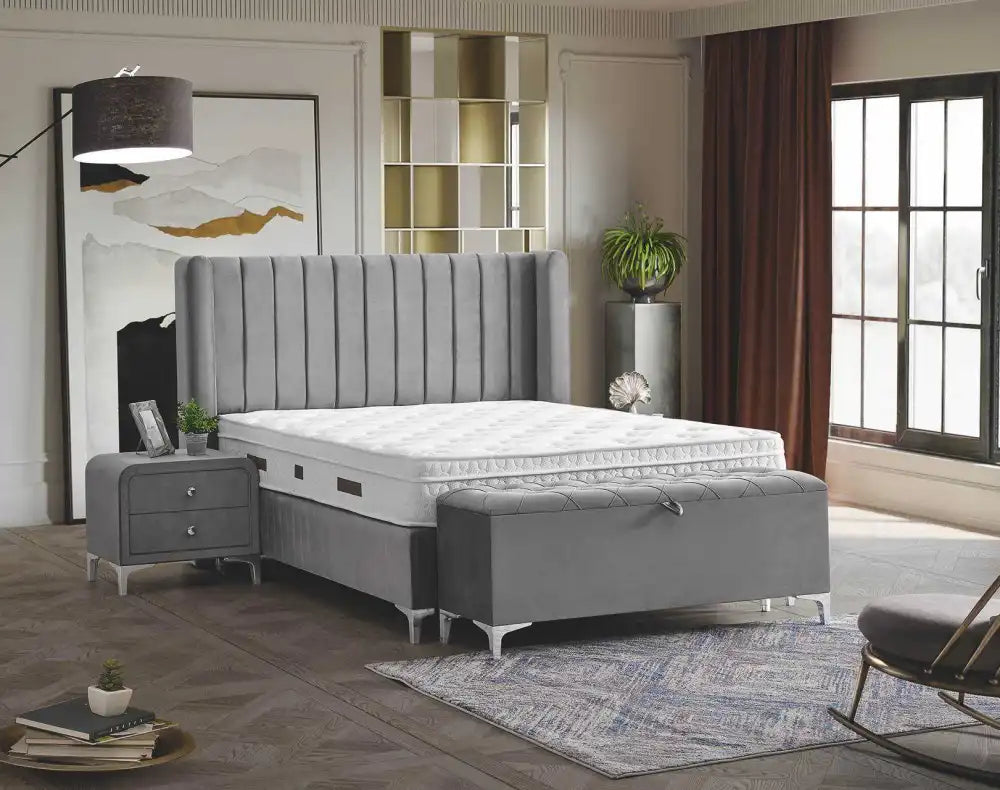 Lit coffre TOKYO en velours #couleur_gris