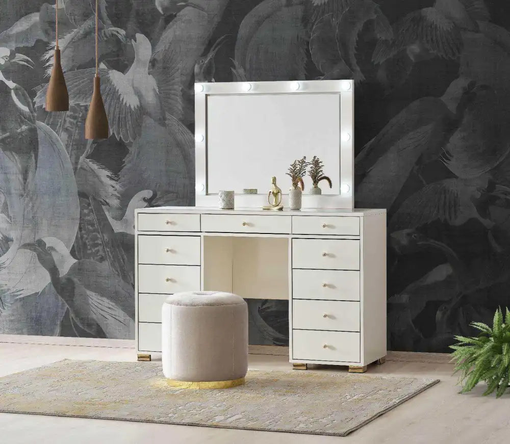 Coiffeuse 11 tiroirs LADY avec miroir #couleur_beige