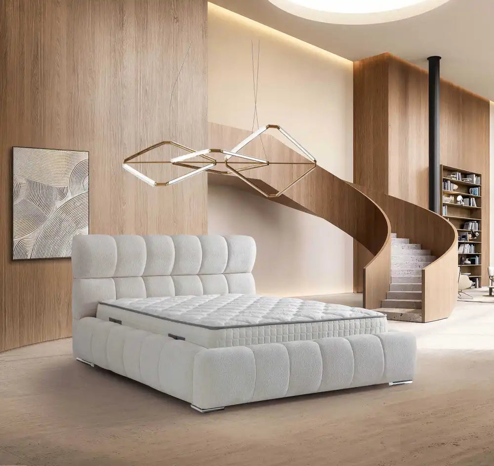 Lit coffre PREMIUM en velours #couleur_beige