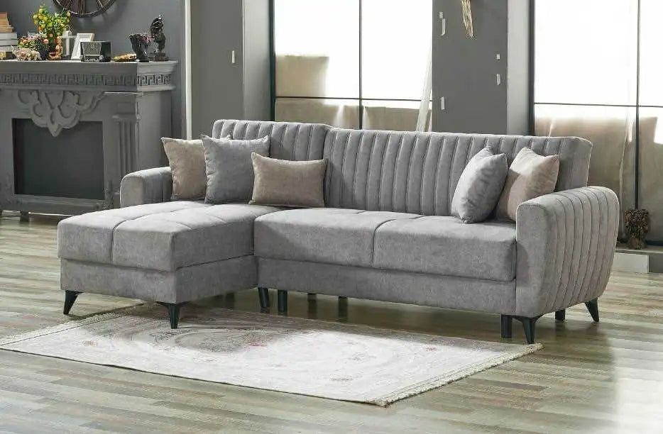 Canapé d'angle LENA convertible et réversible avec coffre de rangement #couleur_gris