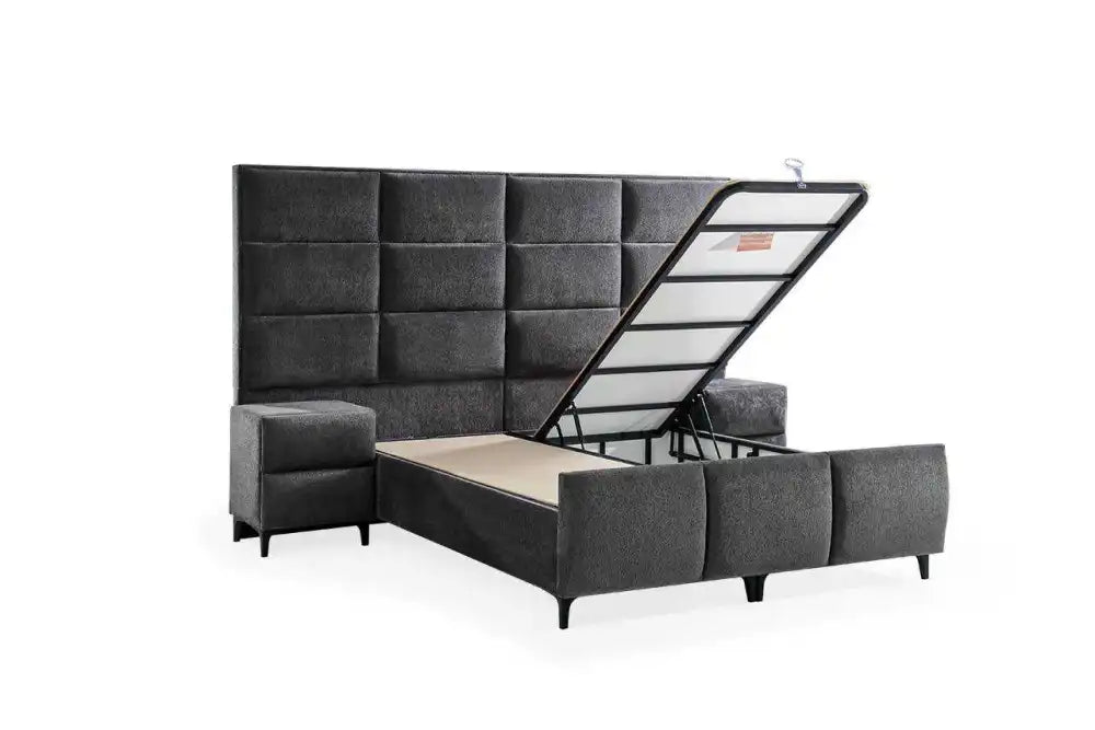 Lit coffre DIAMOND en velours #couleur_gris