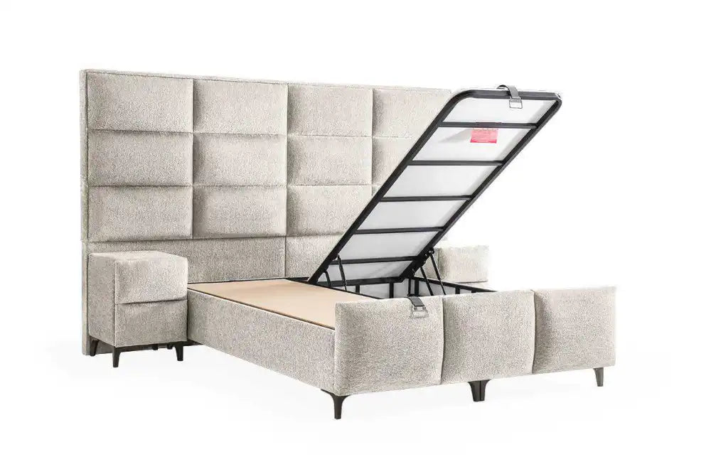 Lit coffre DIAMOND en velours #couleur_beige