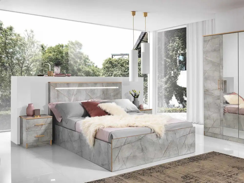 Chambre à coucher complète ALICE effet marbre gris