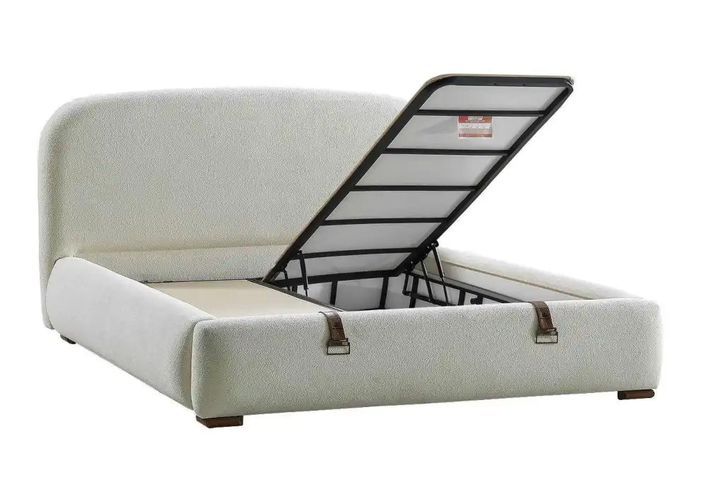 Lit coffre 140x190 FELIX en velours bouclé #couleur_beige