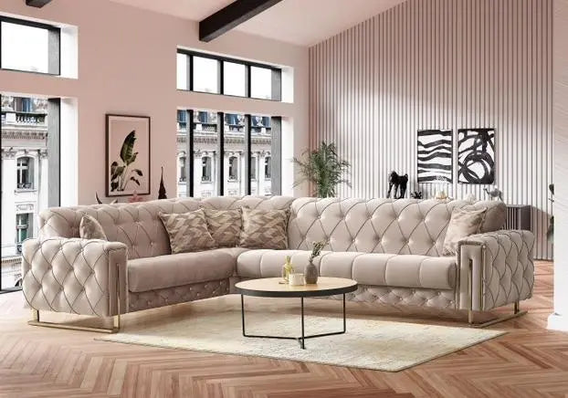 Canapé d'angle 6 places PUNTO convertible #couleur_beige
