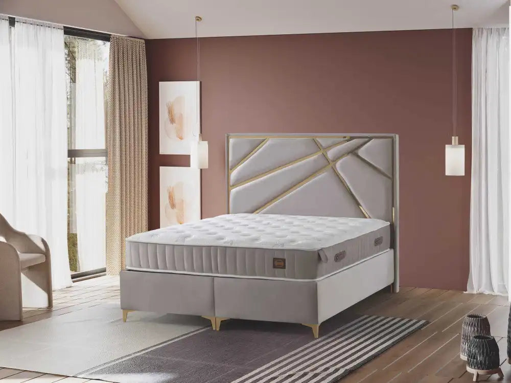 Lit coffre 160x200 RESITAL velours #couleur_beige-dore