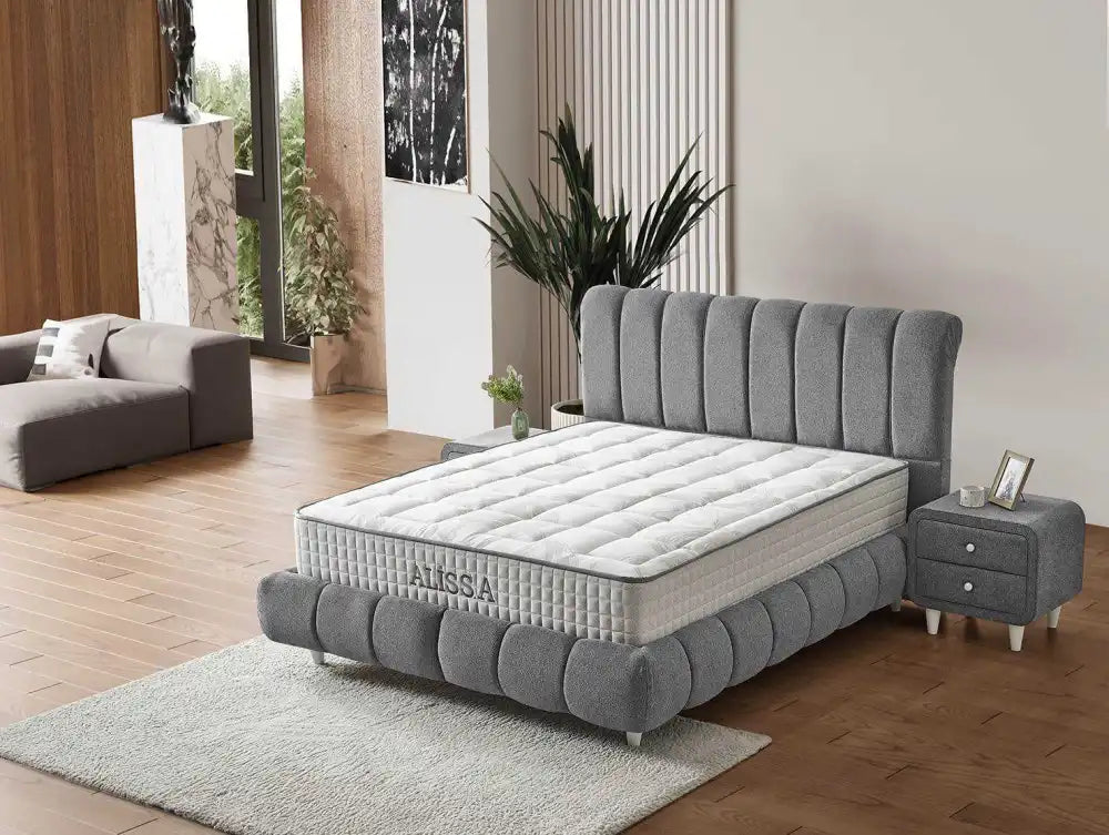 Lit coffre ALISSA en velours #couleur_gris