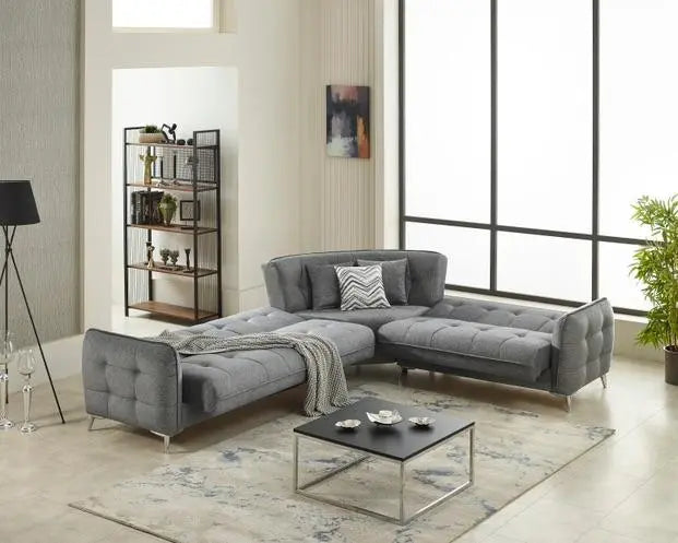Canapé d'angle 6 places PERLA convertible #couleur_gris