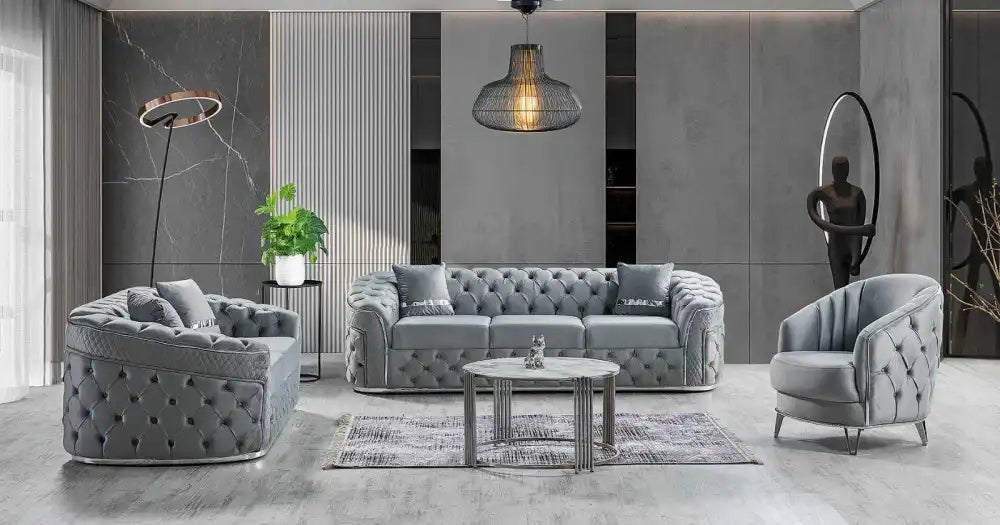 Ensemble de canapés CONFORT 3+2+1 capitonnés #couleur_gris