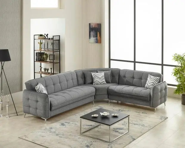 Canapé d'angle 6 places PERLA convertible #couleur_gris