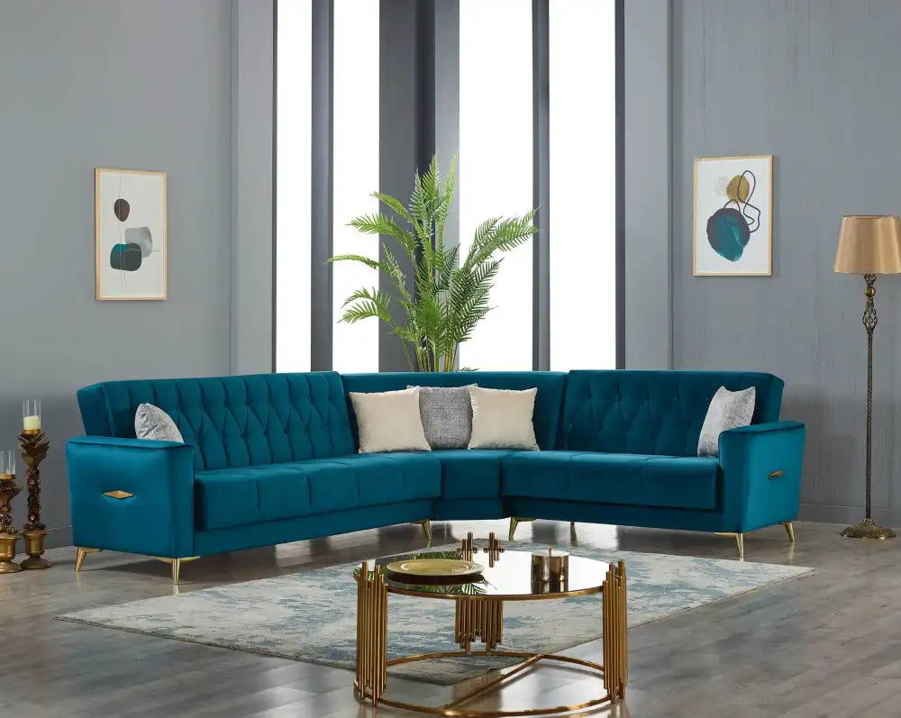 Canapé d'angle 6 places KELEBEK avec coffre de rangement #couleur_vert