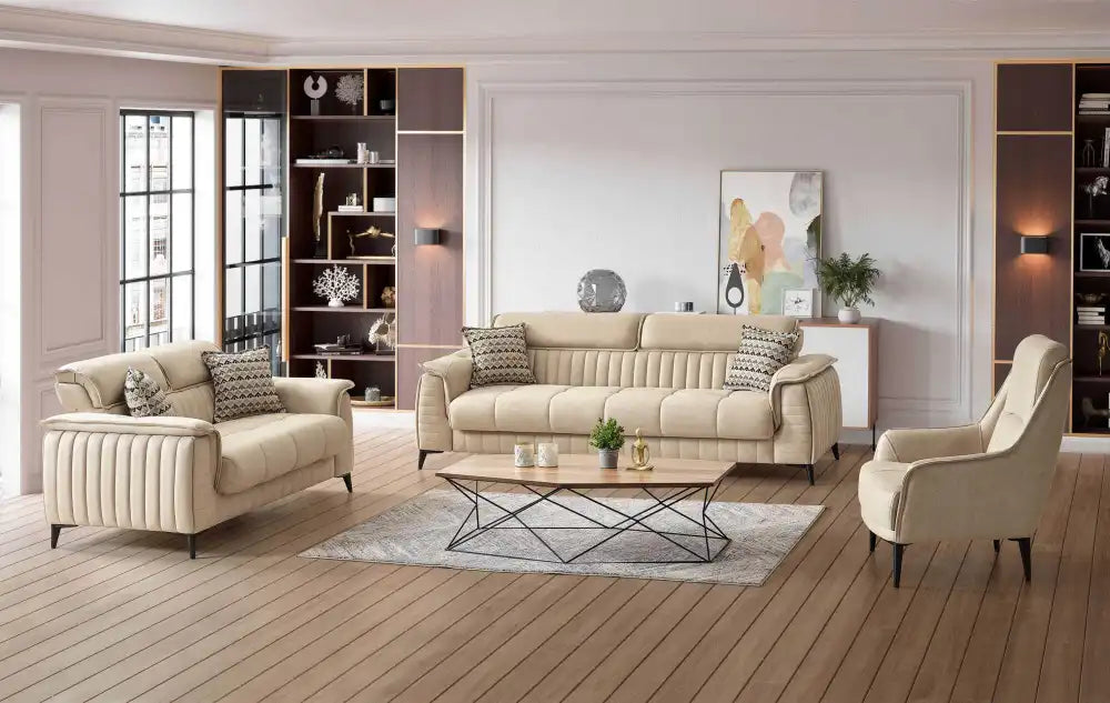 Ensemble de canapés 3+2+1 ROMA convertibles avec coffres de rangements #couleur_beige