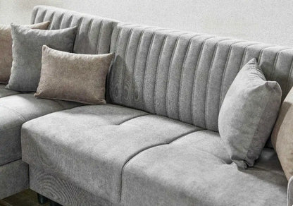Canapé d'angle LENA convertible et réversible avec coffre de rangement 