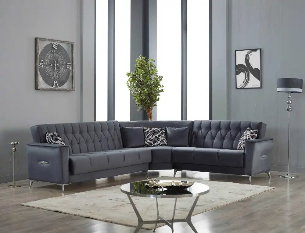 Canapé d'angle 6 places KELEBEK avec coffre de rangement #couleur_gris