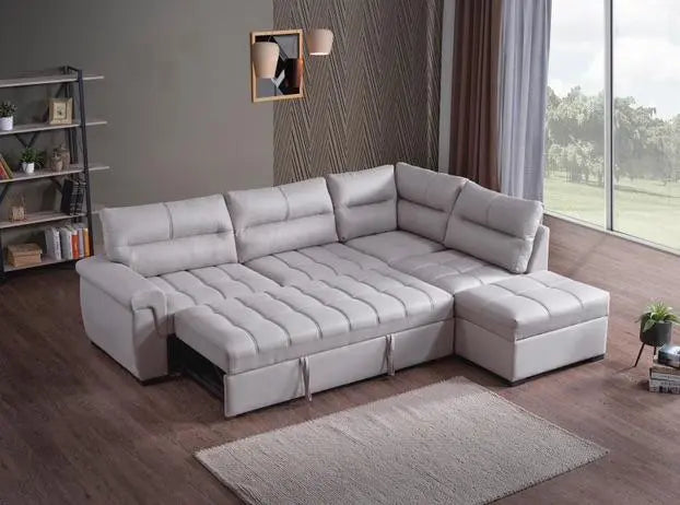 Canapé d'angle 6 places KANSAS convertible avec coffre #couleur_beige