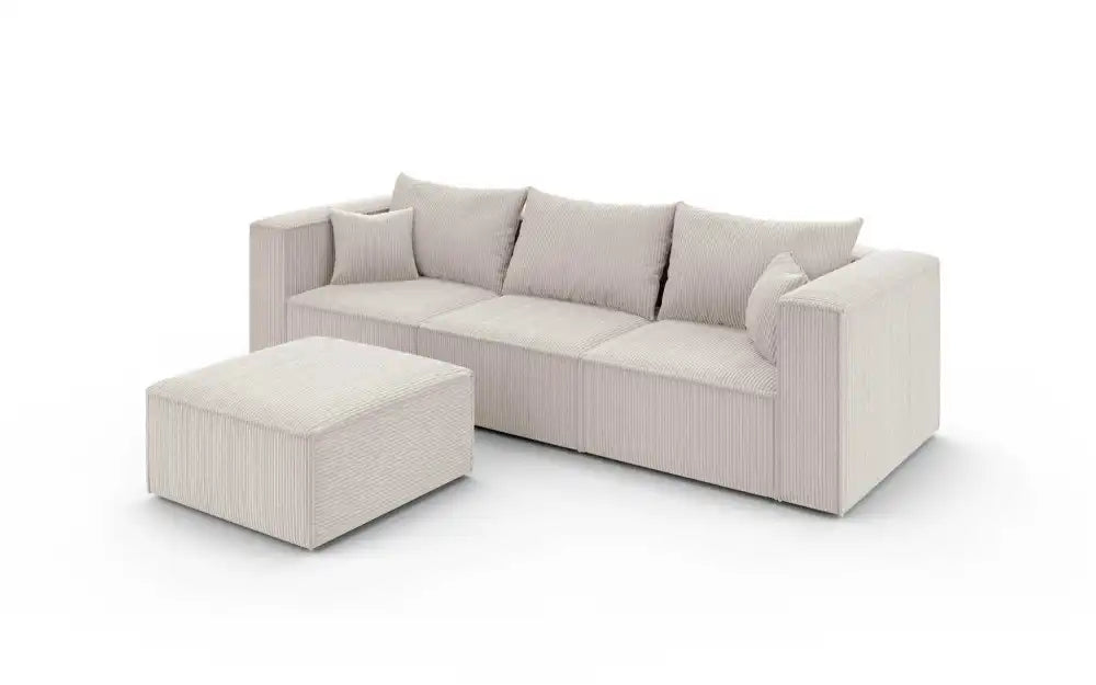 Canapé d'angle POPPY 3 places velours côtelé #couleur_beige