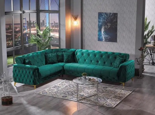 Canapé d'angle 6 places CUBA convertible #couleur_vert