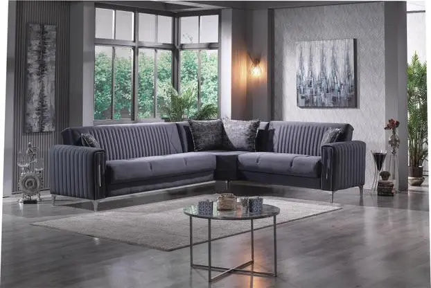 Canapé d'angle 6 places ABIDJAN convertible #couleur_gris