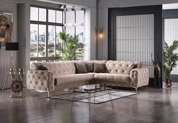 Canapé d'angle 6 places VALENCIA convertibles #couleur_beige