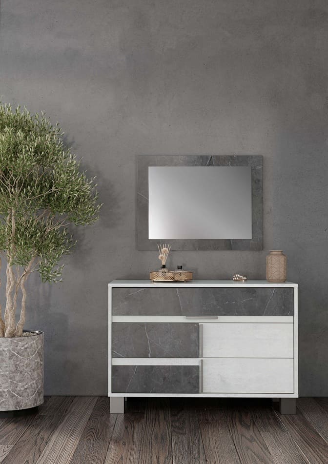 Chambre à coucher complète DAFNE blanc laqué et marbre gris
