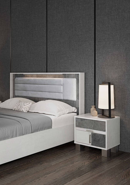 Chambre à coucher complète DAFNE blanc laqué et marbre gris 160x200 cm