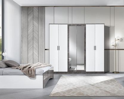 Chambre à coucher complète IRIS blanc laqué et effet marbre gris