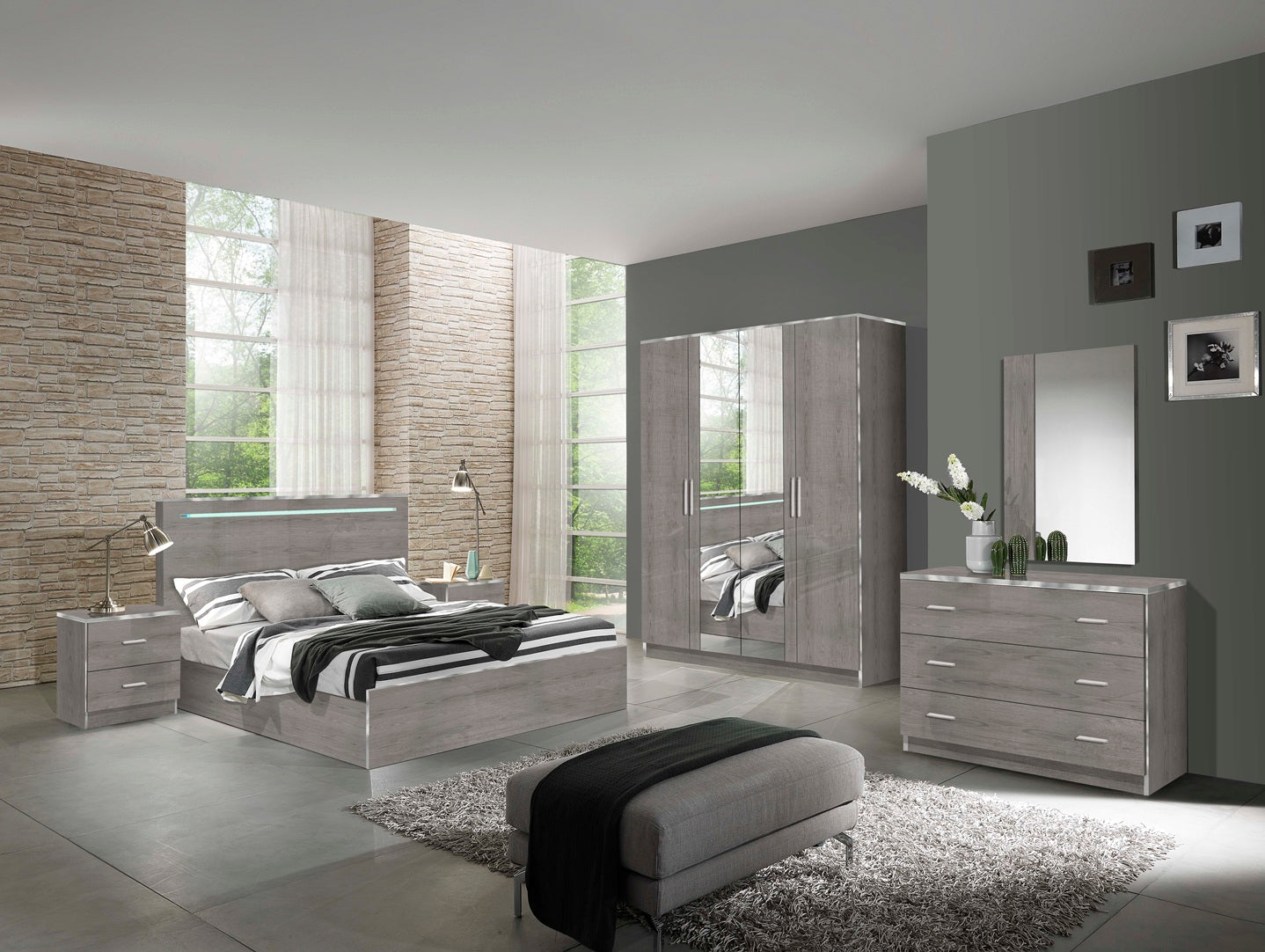 Chambre à coucher complète NIVES gris