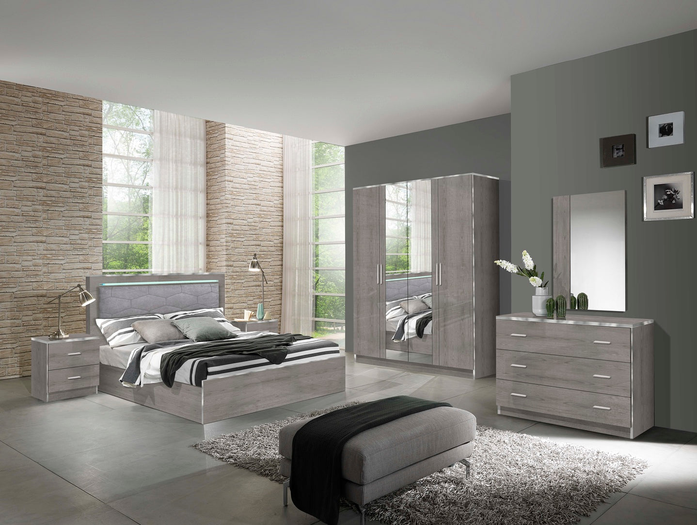 Chambre à coucher complète NIVES gris