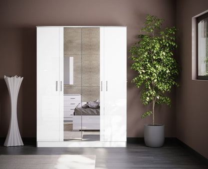 Chambre à coucher complète NOEMI en bois laqué 140x190 cm (Armoire 4 portes) 