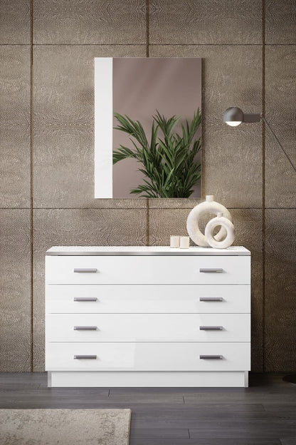 Chambre à coucher complète NOEMI en bois laqué 140x190 cm (Armoire 4 portes) 