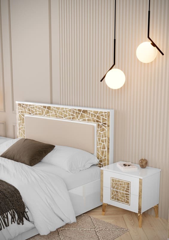 Chambre à coucher complète STELLA en bois laqué #couleur_blanc